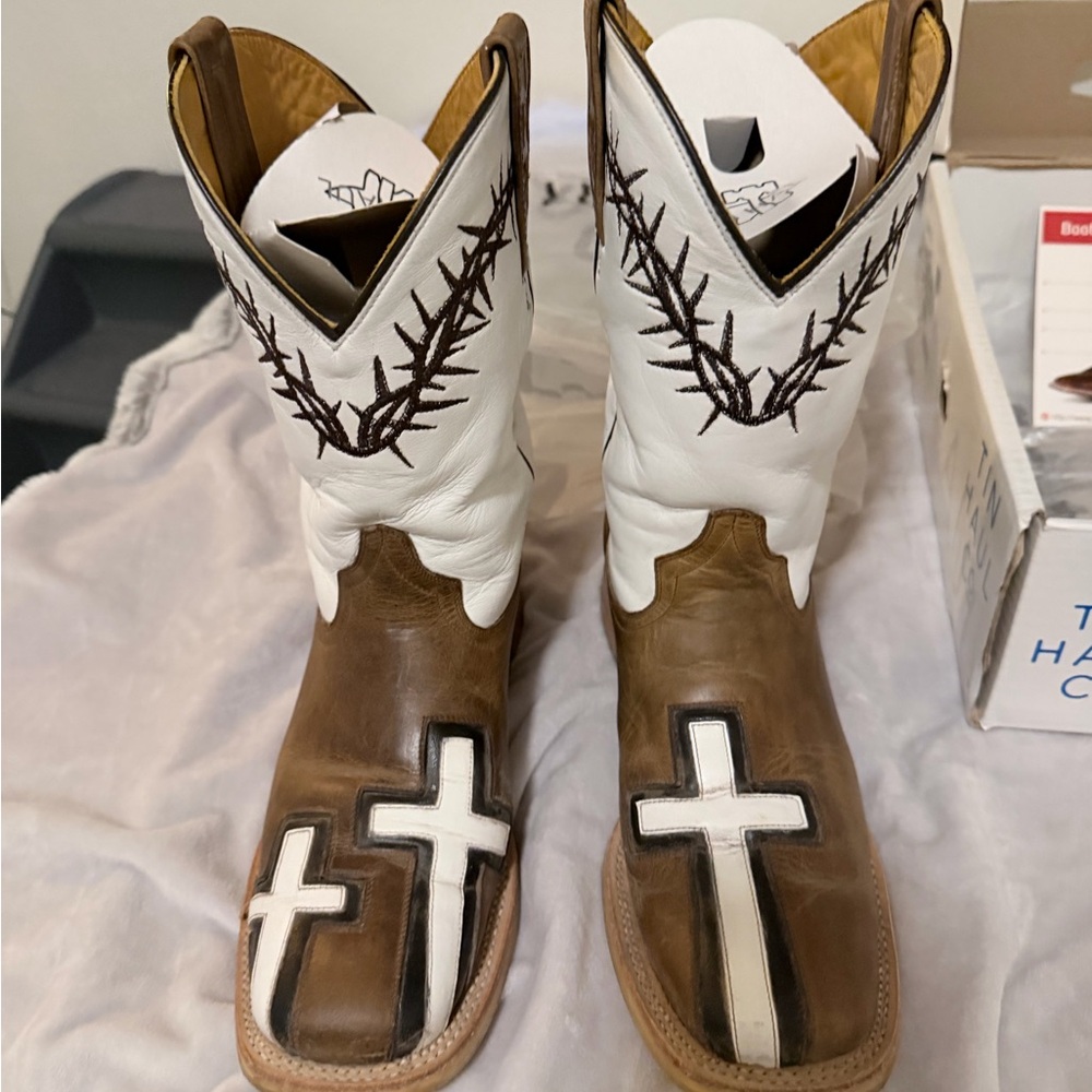 Tin Haul Brown and White Heeled Boots